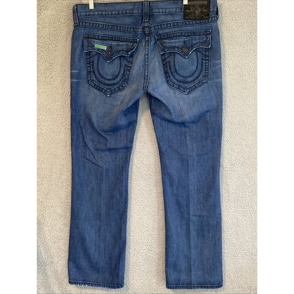 True Religion Mens Ricky Big T Relaxed Straight Blue Jeans 40x34 Whiskers (flaw)